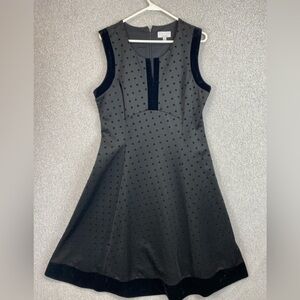 Signature black cocktail dress size 12 black polka dot velvet trim fit and flare
